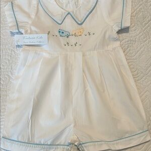White Romper with Blue Trim